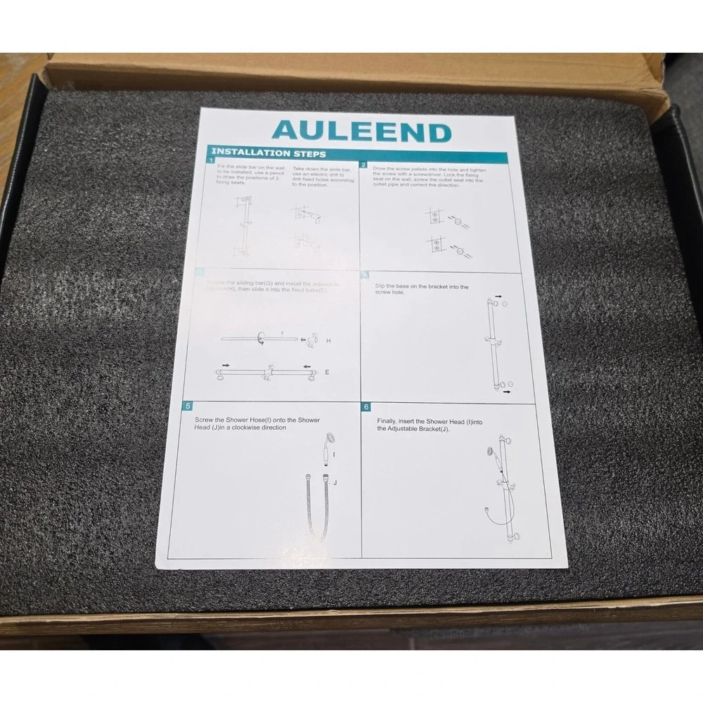Auleend Brushed Gold Adjustable Slide Bar Shower System with Handheld Head
